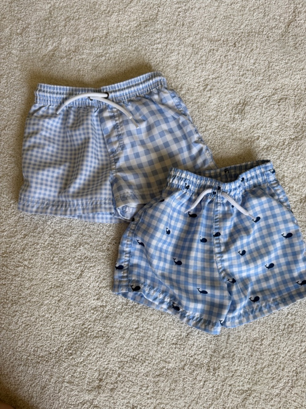 Carter's Light Blue Gingham Pull-On Shorts Set with Whale Print